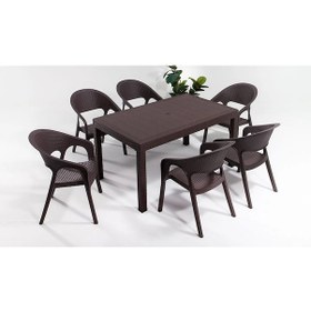 Resim Garden 90x150 Dikdörtgen Masa Takımı 1 Masa + 6 Sandalye Kahve Bahçe Balkon Teras Kahve 
