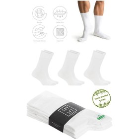 Resim Saysez Bambu Erkek Soket Yazlık Uzun Düz Beyaz Çorap Dikişsiz Premium Paket 3'lü / Yıkamalı Soft Çorap Beyaz 