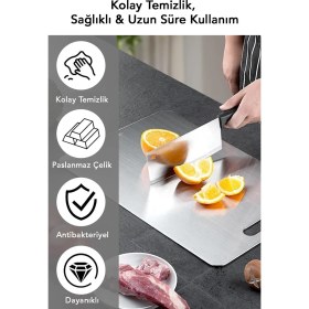 Resim Meleni Home 1 Adet Paslanmaz Çelik Kesme Tahtası - Antibakteriyel Yüzey Hijyenik Doğrama Kesim Panosu 34X20 cm 