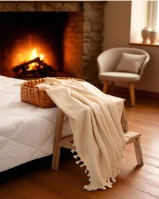 Resim Doğal Pamuk , Yumuşak , Çok Amaçlı Örtü , Koltuk Örtüsü , Battal Boy Pike 240 X 260 Cm - 4 - Natural Krem Krem 