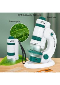 Resim Triline Mikroskop Deney Seti 180x Portatif Led Işıklı Eğitici Öğretici 21 Parça Mobil Mini Taşınabilir 