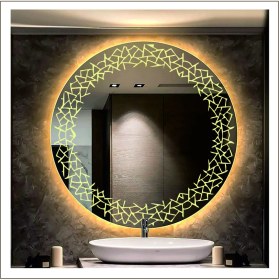 Resim Dnr-Mirror55 Cm Günışığı Ledli Tasarım Kumlamalı Banyo Aynası Makyaj Aynası Işıklı Ayna 
