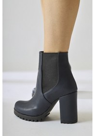 Resim Dorsaf Lacivert Oval Burunlu Lastikli Topuklu Bot 001 