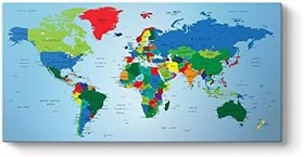 Resim TabloShop Mavi Zeminli Dünya Haritası 100 x 50 