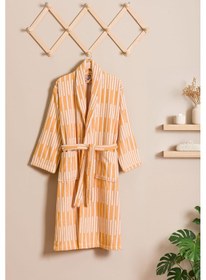 Resim Piano %100 Pamuk Jakarlı Unisex Bay-bayan Bornoz Sarı 