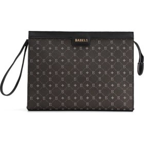 Resim Kadın Siyah Bahels Monogram Portföy Kulplu Clutch Çanta 