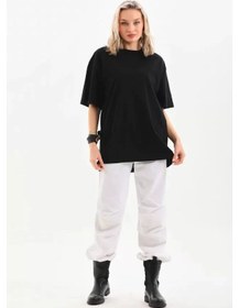 Resim Nnstartshopping Unisex Bisiklet Yaka 20/1 Düz Oversize T-shirt - Siyah Siyah 