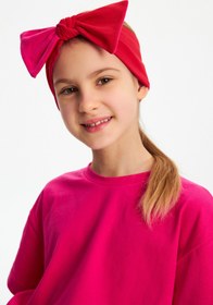 Resim Babygiz Kız Pamuklu Penye, Kaymaz, Terletmez, Ultra Hafif Esnek Fiyonk Bağlamalı Saç Bandı Bandana 