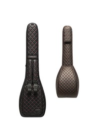 Resim Saz Kılıfı Siyah Suni Deri Kalın Kılıf Kırmızı Kapitoneli Uzun Sap Bağlama Kılıfı 