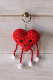 Resim Talinhandmade El Yapımı Kırmızı Amigurumi Kalp Anahtarlık - Çanta Süsü & Anahtar Aksesuarı 