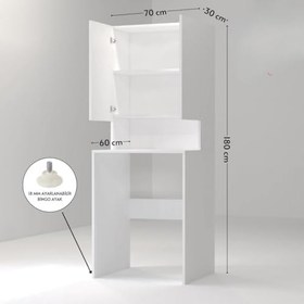 Resim 3 Raflı Kapaklı Çamaşır Makinesi Dolabı Beyaz (MDF) 