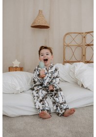 Resim Panda Desenli Yaka Detaylı Çocuk Pijama Takım Mavi 