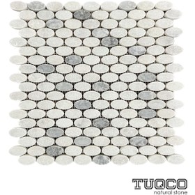 Resim TUQCO Doğaltaş Ellipse Muğla Beyazı - Gümüş Eskitme Mermer Mozaik 