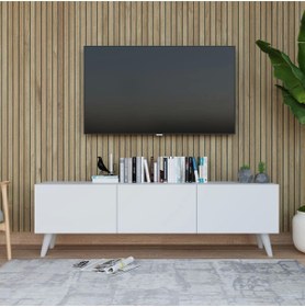Resim Mobezzo Mobilya Gezegeni Tv Ünitesi 150 Cm 3 Kapaklı Tv Sehpası Beyaz 