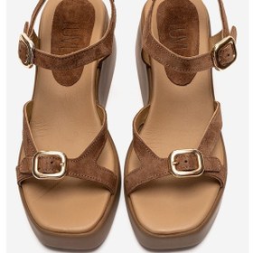 Resim Luvishoes Kalıa Toprak Süet Hakiki Deri Tokalı Kadın Dolgu Topuklu Sandalet 