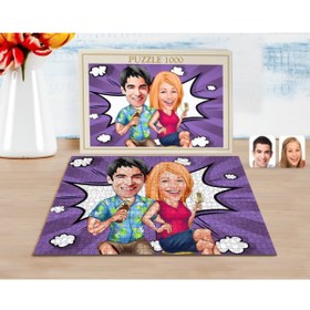 Resim Bk Gift Kişiye Özel Sevgililer Karikatürlü 1000 Parça Profesyonel Puzzle-51 