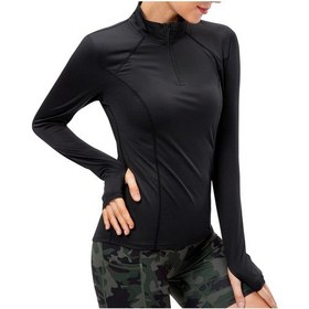 Resim Ximistore9 Kadınlar İçin Spor Tişört, Yoga Ve Koşu İçin, Hızlı Kuruyan Ve Nem Emici, Esnek Ve Vücut Formunu Vurgulayan, Düz Renk, Yüksek Yaka, Uzun Kollü, Reçme Detaylı, Siyah, Beden L Siyah 