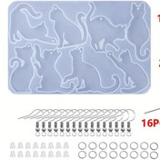 Resim 53 parça/set Kendin Yap Reçine Damlama Jeli Reçine Küpe Kolye Sevimli Köpekler Kediler Hayvan Kolye Silikon Kalıp Küpe Kanca Küpe Geri Kulak Pimleri için Kendin Yap Takı Yapım Kiti 