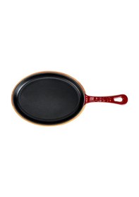 Resim Lava Döküm Oval Fajita Tabağı Döküm Demir Yekpare Saplı Kayın Servis Ahşabı Ölçü 17x23cm.-bordo Bordo 