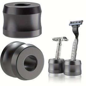 Resim 1,78 cm Açıklıklı Siyah Alüminyum Alaşımlı Güvenlik Tıraş Bıçağı Tutucu - Şık Banyo Tezgahı Tıraş Standı, Erkekler ve Kadınlar İçin Uygun, Yedek Bıçaklar ve Saklama Kapakları Dahil 