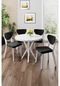 Resim Canisa Agnes Serisi 90x90 Yuvarlak Beyaz Masa Takımı Ve 4 Siyah Sandalye Masa Beyaz Sandalyeler Siyah 