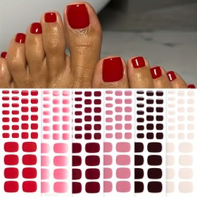 Resim 34 Adet Kırmızı Ayak Tırnağı Şeritleri - Kendinden Yapışkanlı, Salon Kalitesi, Uzun Süreli 14 Gün, Parlak Bitiş, Kadınlar İçin DIY Tırnak Sararları, İlkbahar & Yaz Koleksiyonu, Adım Adım Uygulama Kılavuzu Dahil, Tırnak Aksesuarları 