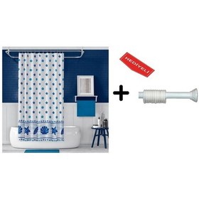 Resim Banyo Duş Perdesi 4910 110x200 Perde Borusu Askı Aparatı 90x130 Hediyeli Çok Renkli 
