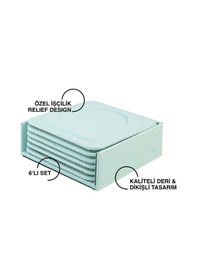 Resim Bardak Altlığı,6 Lı Set,masaüstü Yuvarlak Cup Coaster,vegan Suni Deri,11x11 Cm.,su Yeşili Su Mavisi 