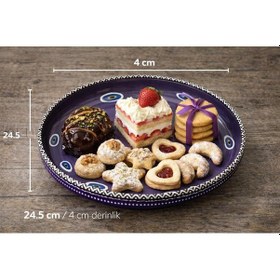 Resim Seramik Sunum Tabağı 24,5 Cm Çap / 4 Cm Yükseklik Pasta, Kurabiye Ve Salata Servisi Nazar Motifli Çok Renkli 