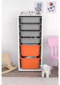 Resim 2 Büyük 4 Küçük Turuncu Gri Sepetli Oyuncak Dolabı Turuncu - Gri 