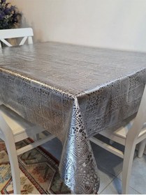 Resim İthal Silinebilir Pvc Masa Örtüsü Kaymaz Tabanlı, Kumaş Görünümlü Pvc Masa Örtüsü İthl026 Gümüş 
