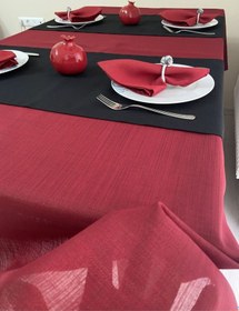 Resim Solid Kırmızı Simli Masa Örtüsü 