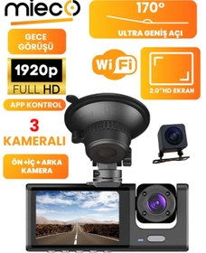 Resim Mieco 1s Wifi / App /1920p Fhd/ 170° Ultra Geniş Açı/gece Görüş/ G-sensörü 3 Kameralı Araç Kamerası(2025) 
