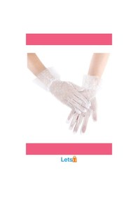 Resim Letsii Kısa Boy Güpürlü Beyaz Puantiyeli Tül Eldiven Çok Renkli 