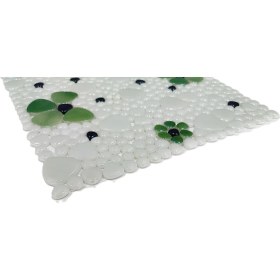 Resim Mutfak Tezgah Arası, Havuz, Banyo, Sauna, Spa, Iç ve Dış Dekorasyonda Tüm Yüzeyler Için, Beyaz, Yeşil, Siyah Çiçek Desenli, 31,5X31,5CM. Fileli Cam Mozaik. (10 File Karo = 1 M2 Fiyatıdır ) 