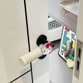 Resim 1 adet Sanrio Hello Kitty Anti-Statik Kapı Kolu Kılıfı - Sevimli Beyaz & Altın, Yumuşak Kauçuk Tutuş, Yatak Odası & Daha Fazlası İçin Uygun 