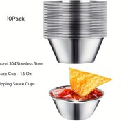 Resim 10 adet HANYUE 304 Paslanmaz Çelik Sos Kapları - 2.5oz (80ml) Domates Sosu için, 1.5oz (50ml) Daldırma Sosları için - Ev ve Restoran Kullanımı için İdeal, Fırçalanmış Metal Kaplama, Daldırma Sosu Kabı 