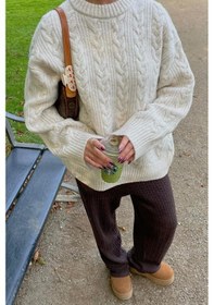 Resim Madmext Ekru Bisiklet Yaka Örme Triko Kazak Mg2009-ekru Ekru 
