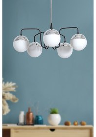 Resim Siesta 5 Li Krom-siyah Metal Gövde Beyaz Camlı Tasarım Lüx A... Krom 