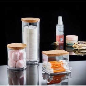 Resim Skygo Ahşap Görünümlü Kapak 3'lü Organizer Set, Modern Pamukluk Düzenleyici Şık 3'lü Pamukluk Set - Şık ve Fonksiyonel Ahşap Görünümlü Kapaklı - Mutfak ve Banyonuzu Düzenleyin! 