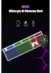Resim Kablolu Işıklı Gaming Standart Türkçe Q Klavye Ve Mouse Seti 