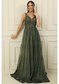 Resim By Saygı Simli Hayalet Tül Prenses Abiye-36070-haki Haki 