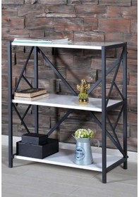 Resim Metal Kitaplık 3 Raflı Dekoratif Kitaplık Tv Ünitesi Raf Beyaz 