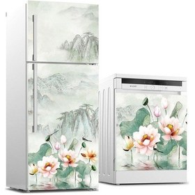 Resim Buzdolabı Ve Bulaşık Makinası Beyaz Eşya Sticker Kaplama Çiçek Re 
