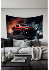 Resim Efsane Araba Desenli Duvar Halısı Duvar Örtüsü Tapestry Süet Dokulu Kumaş 