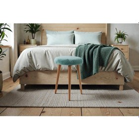 Resim Modern Ahşap Ayaklı Teddy Kumaş Tabure Makyaj Masası & Ayak Dinlendirme Elegant Yeşil Yeşil 