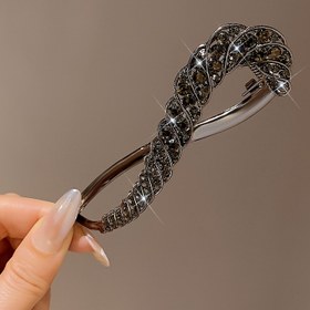 Resim Kadınlar için Şık Taşlı Geometrik Saç Tokası - Çinko Alaşım Kurbağa Tokalı Zarif Büküm Tasarımı, Günlük Kullanım ve Özel Günler İçin İdeal, Basit 