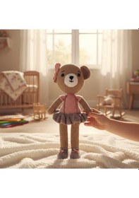 Resim Oyun Ve Uyku Arkadaşı Amigurumi Oyuncak Ayı Kahverengi - Pembe 