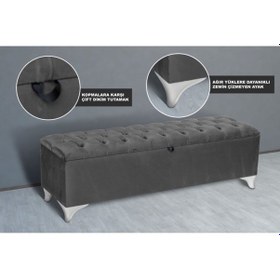 Resim Vetra Chester Model Gri Sandıklı Puf Kapitoneli Model 140cm Sandıklı Bank 