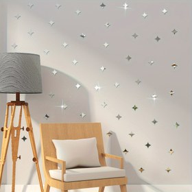 Resim 50 Adet Yıldız Şeklinde Akrilik Ayna Duvar Stickerları - Kendinden Yapışkanlı & Çıkarılabilir, Oturma Odası, Yatak Odası, Mutfak, Yurt & Restoran için Parıltılı Dekor 